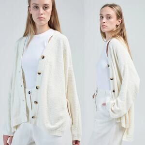 Lauren Manoogian button down v-neck boucle cardigan in off white size 1 small